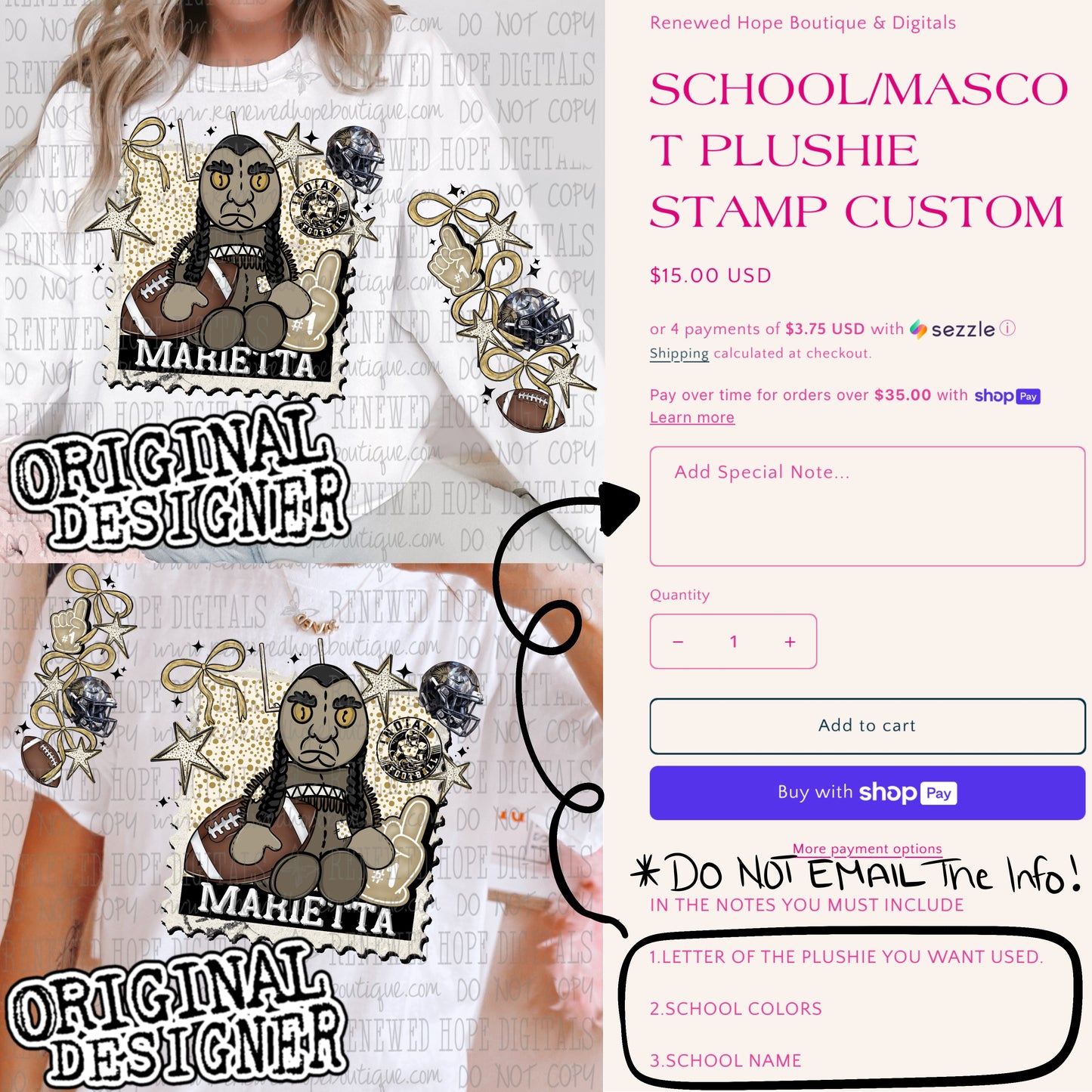 SCHOOL/MASCOT PLUSHIE STAMP CUSTOM