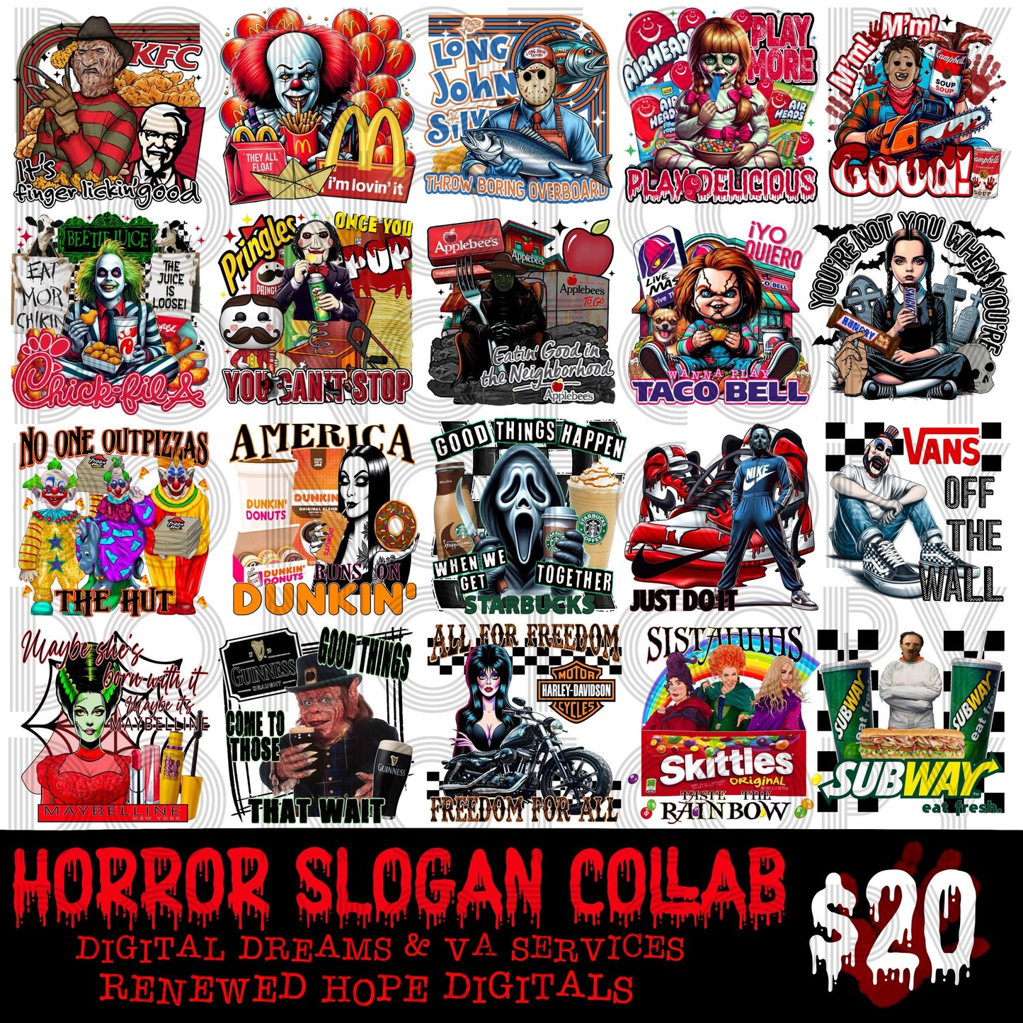 👻Horror Slogans Collab w/ Digital Dreams And VA Services (TO RECEIVE ACCESS TO DRIVE YOUR FACEBOOK LINK IS REQUIRED IN NOTES OR YOU WILL BE REFUNDED)👻