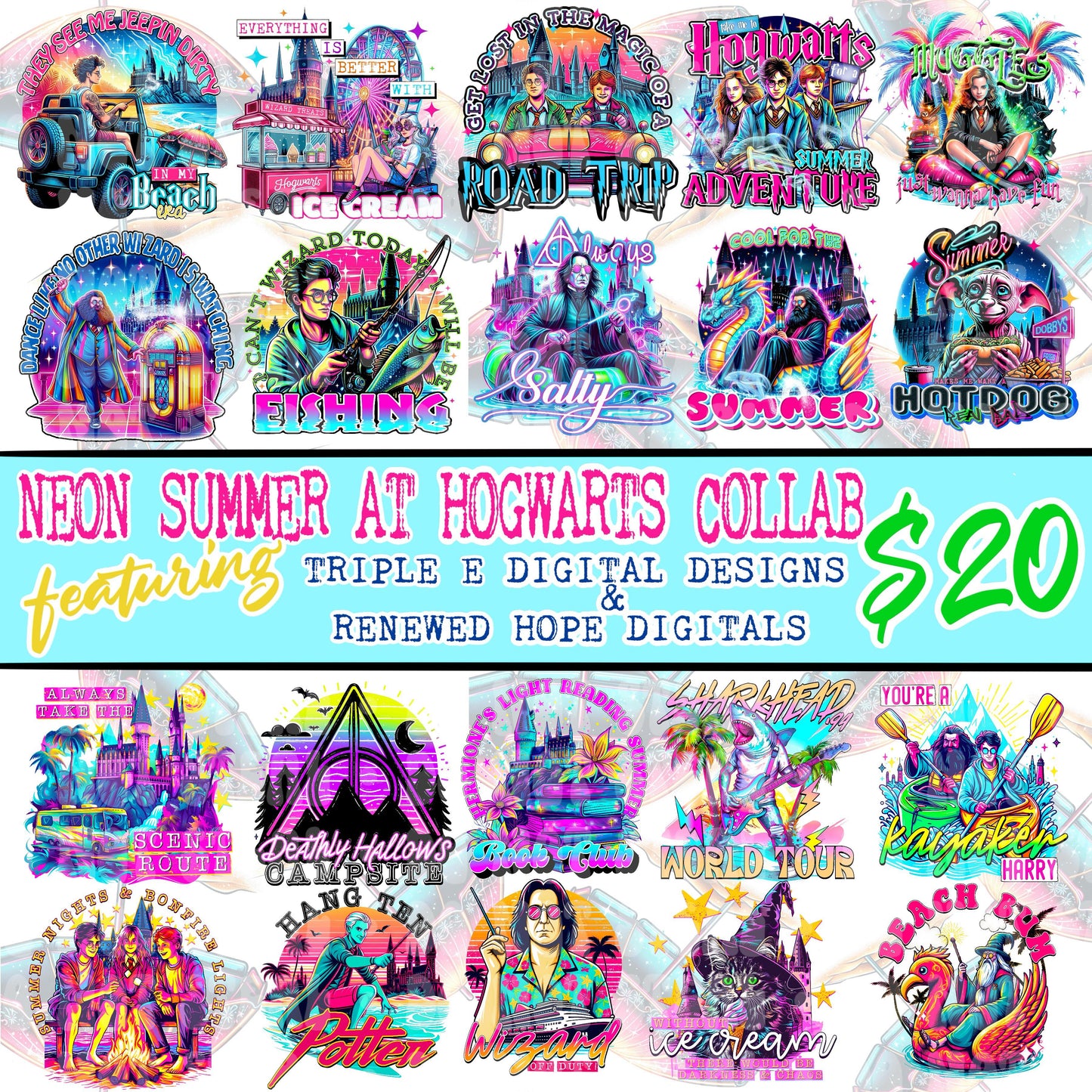 🩷🩵Neon Summer At Hogwarts Collab w/ Triple E Digital Designs🩷🩵