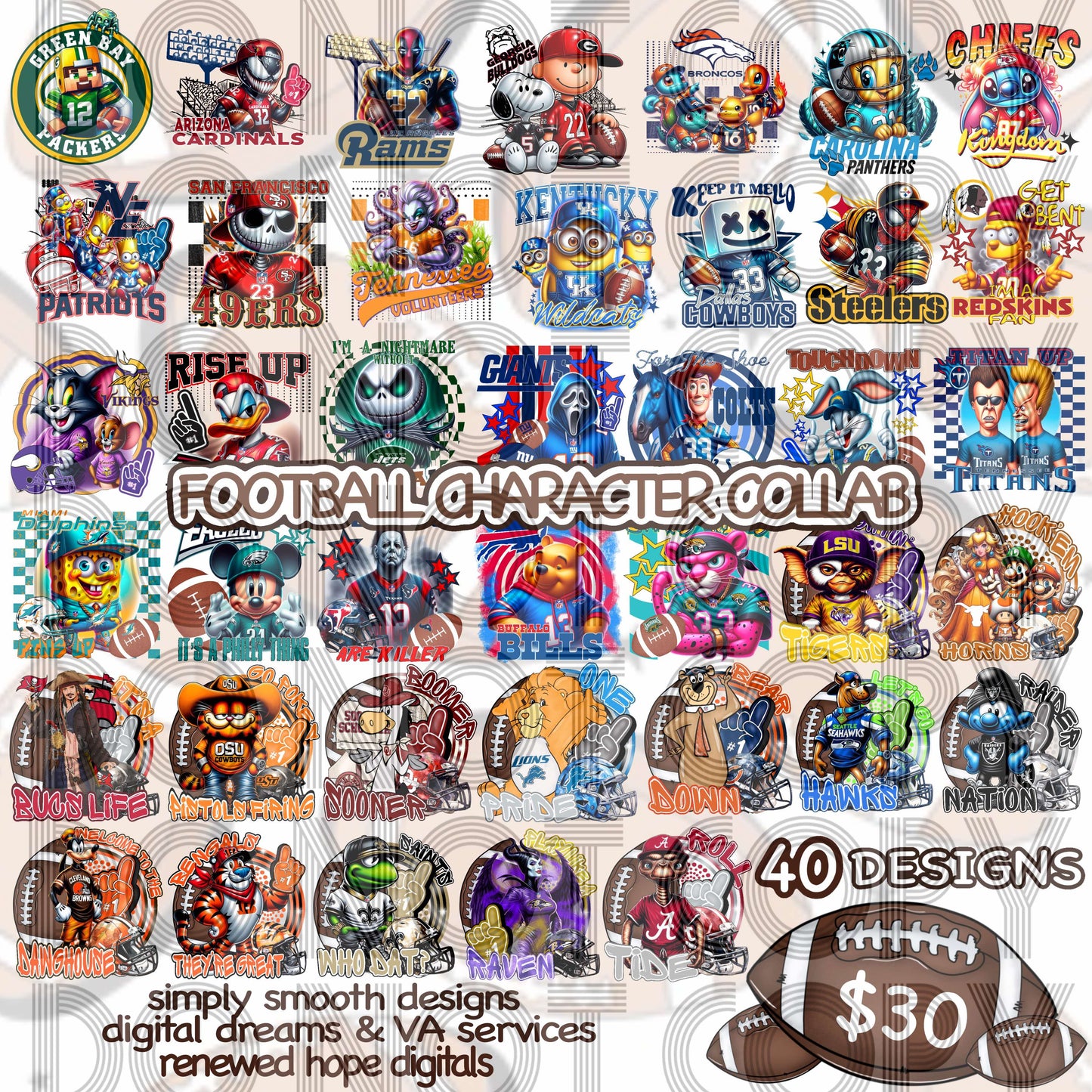 🏈FOOTBALL CHARACTER COLLAB W/SIMPLY SMOOTH DESIGNS & DIGITAL DREAMS & VA SERVICES🏈