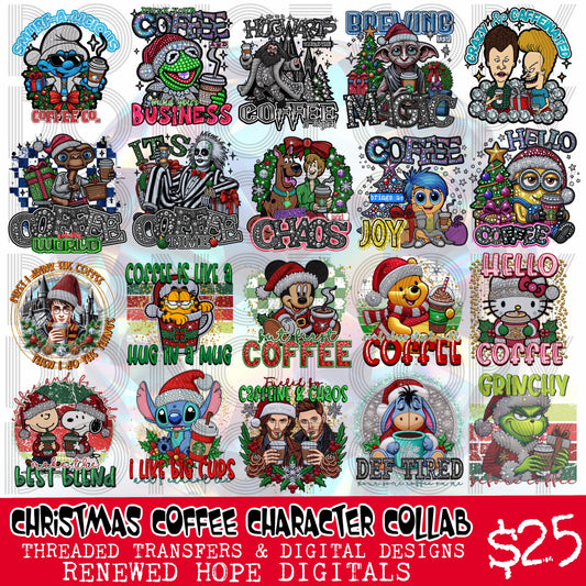 CHRISTMAS CHARACTER COLLAB W/THREADED TRANSFERS AND DIGITAL DESIGNS