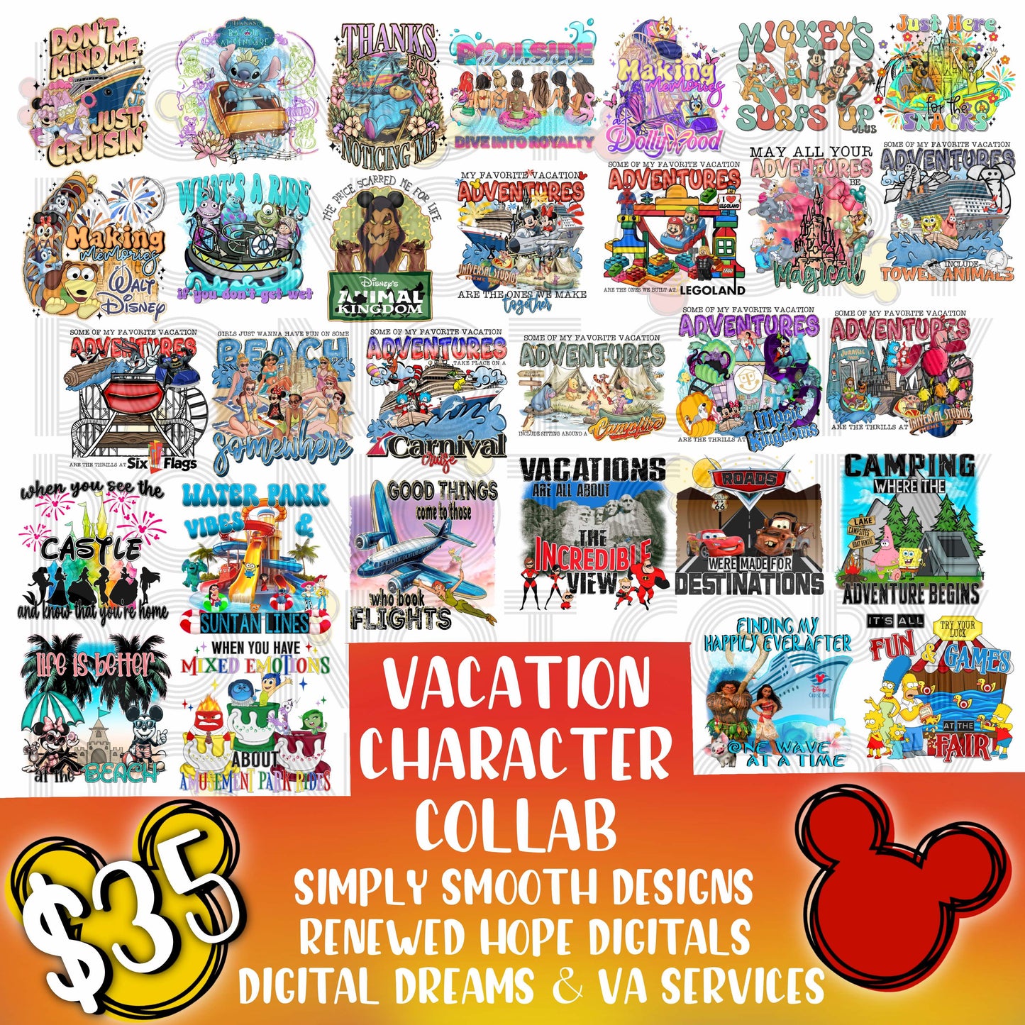 🛳CHARACTER VACATION COLLAB W/SIMPLY SMOOTH DESIGNS & DIGITAL DREAMS AND VA SERVICES🏕